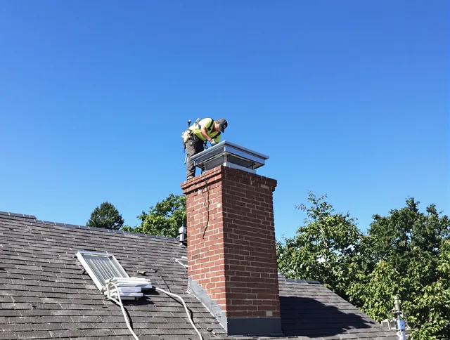 Ocala Chimney Sweep technician measuring a chimney cap in Ocala, FL